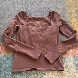 Free People Brown Mauve Long Sleeve square neck cropped top, M